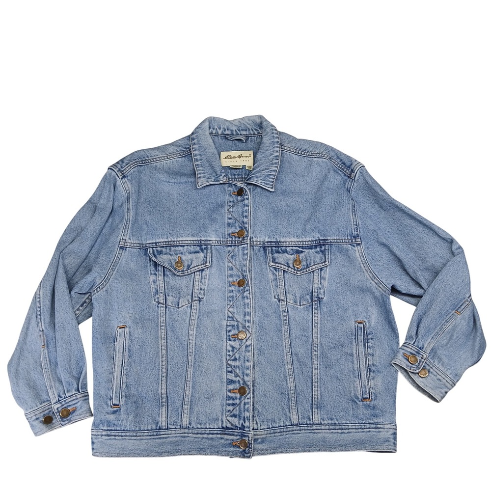 Eddie‎ Bauer Womens Blue Denim Trucker Jacket Light Wash Cotton Size L 52709